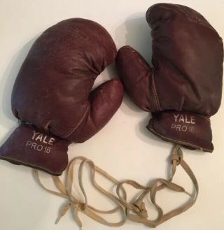 Vintage Yale Pro 16 Full Grain Wine Sheepskin Boxing Gloves