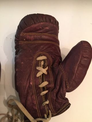 Vintage Yale Pro 16 Full Grain Wine Sheepskin Boxing Gloves 2
