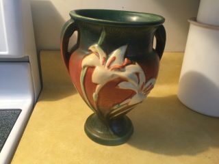 Vintage Roseville Pottery Zephyr Lily 2 Handle Vase,  202 - 8,  1940 