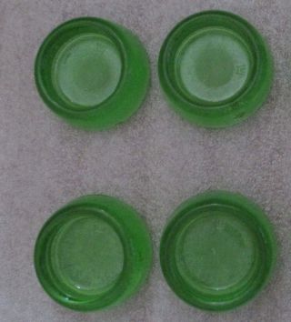 4 Vintage Hazel Atlas Green " Uranium " Glass Furniture Coasters - Glows In Uv Light