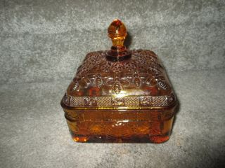 Vtg Indiana Glass Tiara Amber Glass Honey Bee Footed Candy Dish