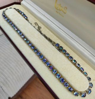 Vintage Signed Lisner Art Deco Jewellery Sparkling Iris Crystal Silver Necklace