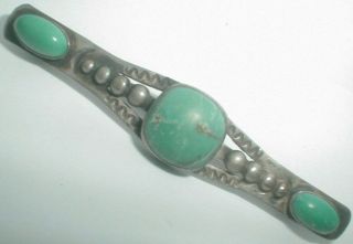 Vintage Antique Harvey Era Navajo Sterling Silver Turquoise 2.  75 " Long Pin