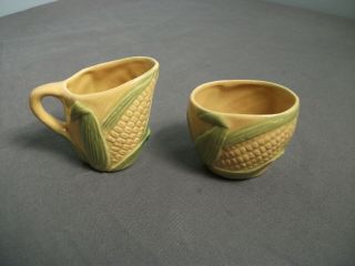 Vintage Pottery Corn Sugar Bowl & Creamer - Wahpeton Nd - Rosemeade - 64