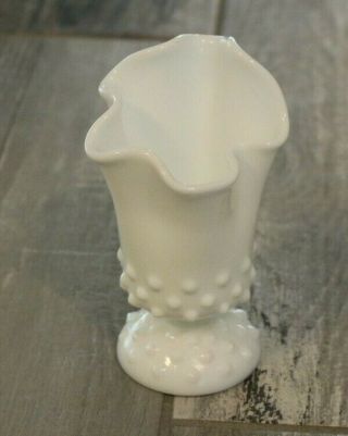 Vintage Fenton Milk Glass Hobnail Small Handkerchief Vase Ruffled Footed Cute