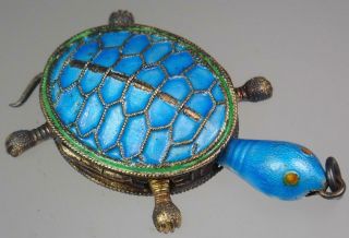 Vintage Chinese Sterling Silver Gilt Enamel Turtle Locket Pendant Charm Box