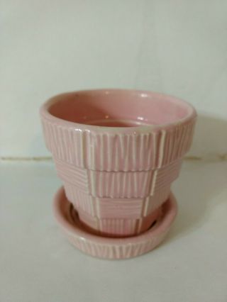 Flower Pot Planter Vintage Mccoy Art Pottery Pink Basket Pattern 3 1/8 "