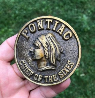Vintage Pontiac Chief Of The Sixes Brass Belt Buckle