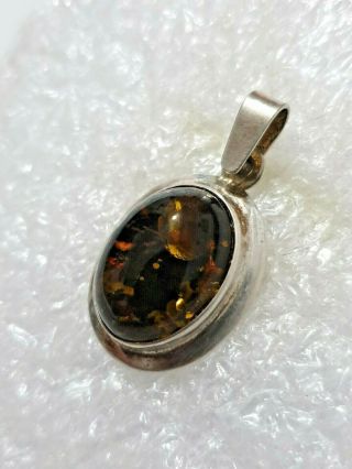 Gorgeous Modernist Vintage Baltic Amber Pendant Marked 925 Solid Sterling Silver