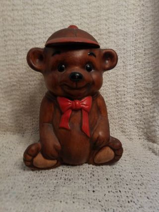 Vintage Treasure Craft Teddy Bear With Bow Tie & Baseball Hat Cookie Jar