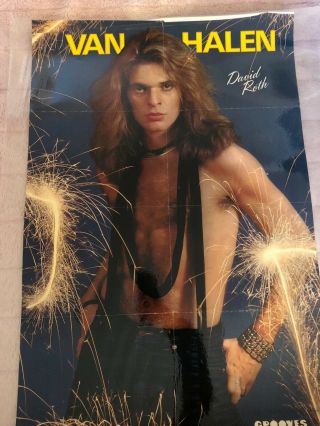 Van Halen David Roth Vintage Shirtless Fireworks Grooves Poster