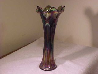 Fabulous Vintage Fenton Green Carnival Glass Swung Vase,  10 1/2 " Tall