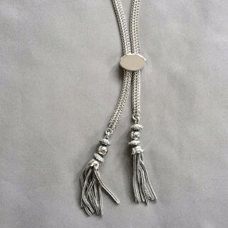Vtg Monet Silver - Tone Adjustable Bolero Slide Necklace W/fringe Tassel Dangles