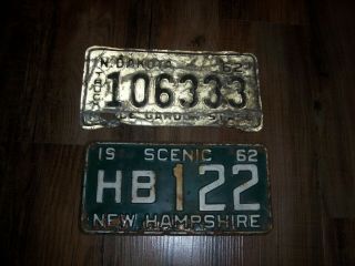 Vintage 1962 Hampshire & North Dakota Truck License Plate Old Plates