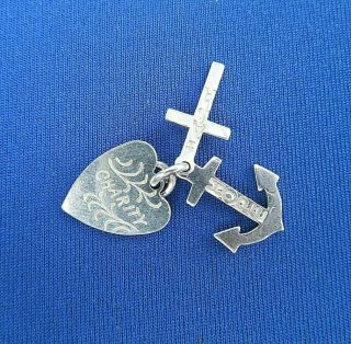 Vintage 925 Sterling Silver Charm Faith Hope Charity Cross Anchor Heart 1.  6 G