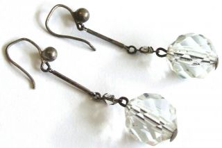 Vintage 1920s Art Deco Clear Faceted Glass Drop Earrings