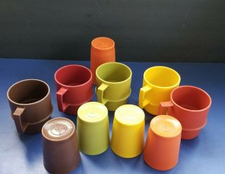 Vtg 1970s Tupperware Coffe Mugs Cups And Small Tumblers Harvest Colors