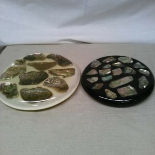 Set Of 2 Vintage Trivet Hot Plate Hand Made Abalone Shell Table Decor