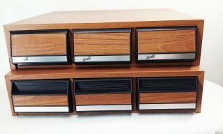 Vtg 80s wood cassette tape holder boxes stackable 3 drawer storage cases 42 2