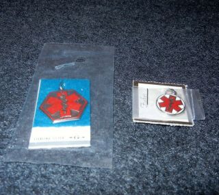 2 Vintage Sterling Silver Medical Alert Charms,  Never Removed From Wrappers