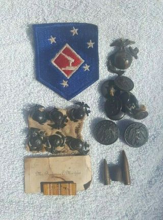 Vintage Wwii Usmc Marine Corp Patch,  Anchor Pins And Buttons