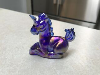 Vtg Boyd Glass Mini Lucky Unicorn Figurine Carnival Cobalt
