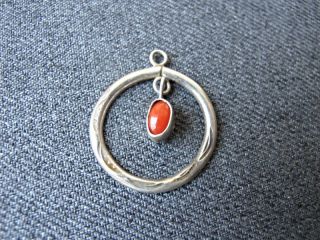 Vintage Ethnic Tribal Real Coral Cab Dangle Engraved Silver Pendant