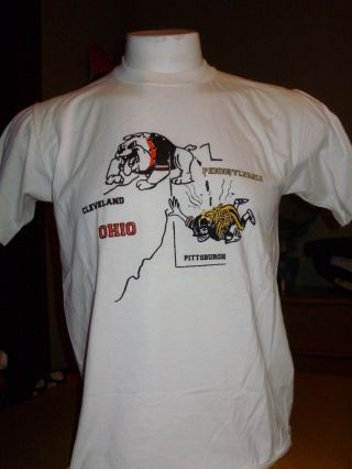 VINTAGE early 1990 ' s CLEVELAND BROWNS anti STEELERS SHIRT jerzees tag large 2