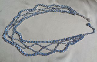 Hattie Carnegie Vintage Elecant Blue Rhinestone Necklace Silver Plated