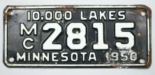 1950 Mn Minnesota Motorcycle License Plate M.  C.  Harley Davidson Indian Vintage