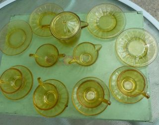 Vintage early 1930 ' s Akro Agate child ' s tea set in amber glass 2
