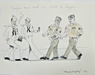 Vintage 1983 Watercolor Usn Navy Sailors Usmc Marines By Listed Artist