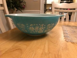 Large Vintage Pyrex 444 Turquoise Amish Butterprint Rooster Mixing Bowl 4 Qt