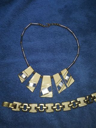 Vintage Trifari Ivory Enamel Choker Necklace Bracelet Set