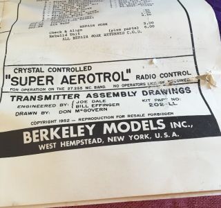 Vtg Berkeley Models R/C Radio Control Aerotrol Transmitter W Box&instr 2