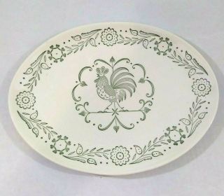 Vintage Scio Pottery Green Rooster Oval Serving Meat Plate Platter 11.  75 "