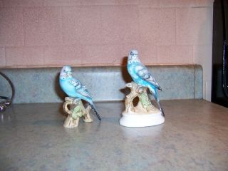 2 Vintage Lefton China Blue Parakeet Bird Ceramic Figurines Kw 395