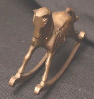 Vintage Small 6 " Tall 8 " Long Solid Brass Rocking Horse Figurine Great Patina Ex