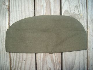 Vintage USMC US Marine Corps Man ' s Green Garrison Cap Hat Size 6 7/8 w/ Ornament 5