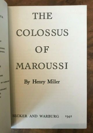 Henry Miller The Colossus Of Maroussi 1942 First Uk Edition