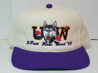Vintage University Of Washington Huskies Rose Bowl 3 Peat 90s Hat Cap