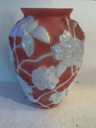 Vintage Consolidated Phoenix Art Glass Vase Flowers Pattern