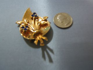 Vintage Coro Gold Tone Blue Stones Brooch Pin 2 1/2 "