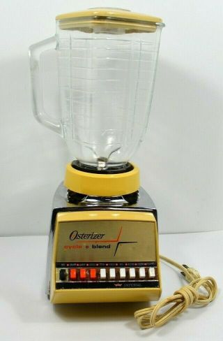 Vintage Osterizer Cycle Blend Imperial Blender W/ Pitcher & Lid Model 647 Yellow