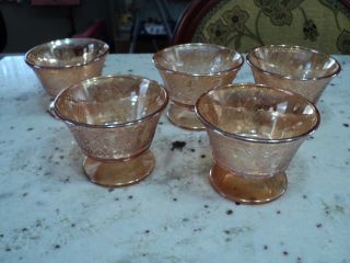 Vintage 5) Light Marigold Carnival Glass Iridescent Dessert Ice Cream Dishes