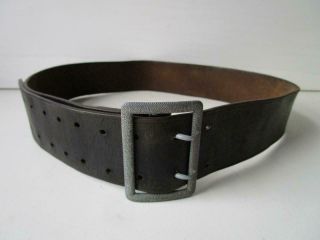 Vintage East German Army Black Leather Belt With Double Claw Buckle