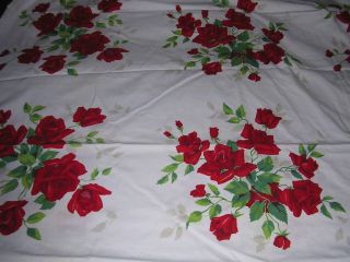 161a Vintage Cotton Wilendur Tablecloth Fabric Red Roses 53 " Wide X Over 4 Yards
