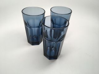 Htf Vtg Set (3) Libbey Cobalt Blue Gibraltar Pattern 4 1/2” Juice Glasses -
