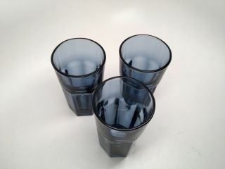 HTF VTG SET (3) Libbey Cobalt Blue Gibraltar Pattern 4 1/2” Juice Glasses - 3