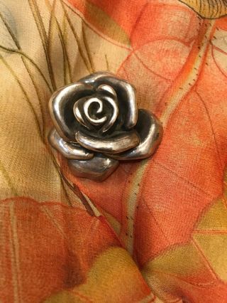 Large Vintage 925 Sterling Silver Yaacov Heller Sculpture Rose Pendant Brooch